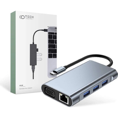 Tech-Protect USB-C Hub 7-in-1 v6 - мултифункционален хъб за свързване на допълнителна периферия за устройства с USB-C (тъмносив)