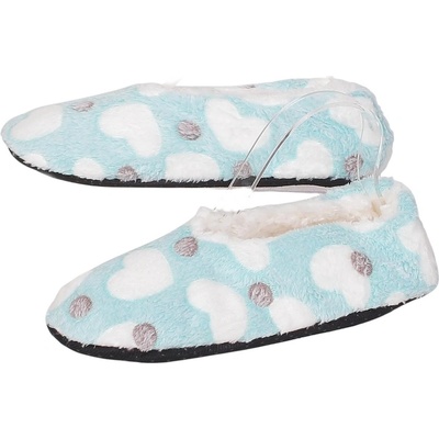 Дамски пантофи-балеринки в син тюркоаз със сърца