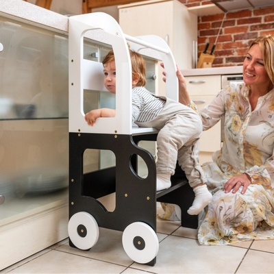 Family scl Montessori učící věž s motivem auta 3v1 Bílá Černá