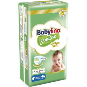 Babylino Бебешки пелени Babylino - Sensitive, Cotton Soft, VP, размер 4+, 10-15 kg, 46 броя (825901) - baby
