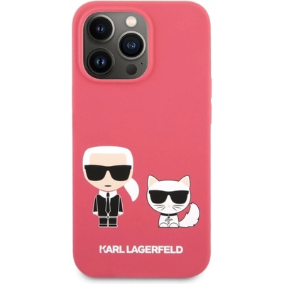 Pouzdro Karl Lagerfeld and Choupette Liquid Silicone iPhone 13 Pro růžové