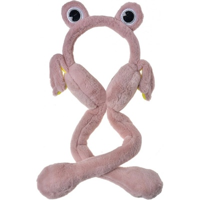 Růžové dětské klapky na uši žabička s dlouhýma nohama / šálou