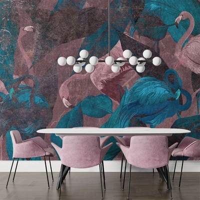 Art Gift Decor Фототапет Розово и синьо фламинго
