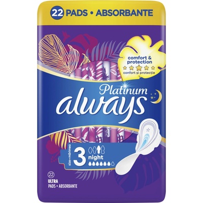 Always Platinum Day & Night veľkosť 3 Menštruačné Vložky S Krídelkami 22 ks