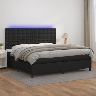 Petrashop 3135963 boxspring postel s matrací a LED černá umělá kůže