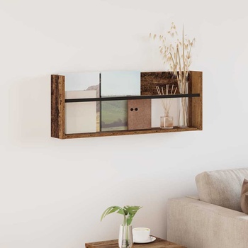 vidaXL Етажерка за списания с рафт Старо дърво 80 x 12 x 30 см (890812)