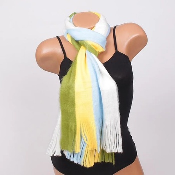 Image 1 of Пухкав шал в бяло, синьо, жълто и зелено