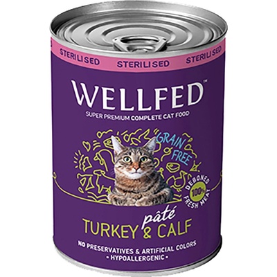 Wellfed Sterilised Adult Turkey & Calf (12 months - 7 years) консерва за кастрирани котки с телешко и пуешко 400gr