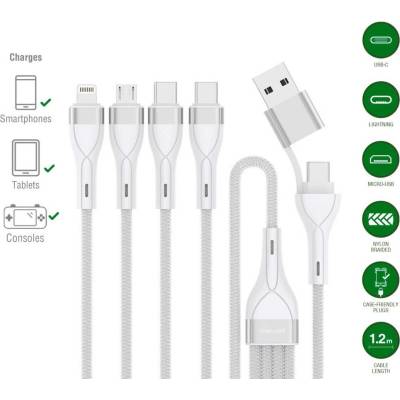 4Smarts 541024 USB USB-A zástrčka USB-C® USB Micro-B zástrčka Apple Lightning konektor 1,2m bílý