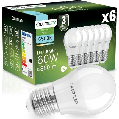 Lumiled 6x LED žiarovka E27 P40 8W = 60W 806lm 6500K Studená biela 180°