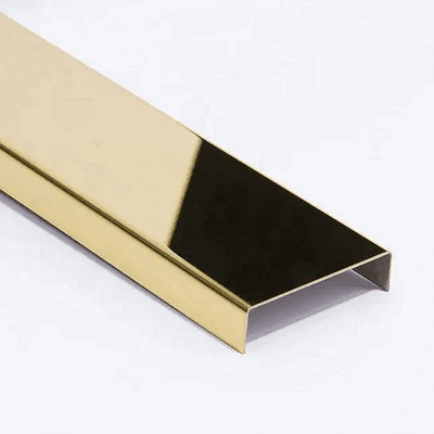 8К Огледална П-Образна Декоративна Стоманена Лайстна | Цвят: Злато | 20мм х 2440мм