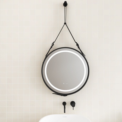 Inter Ceramic Огледало за баня с нагевател Катина, кръгло 60 см, черно (9279)