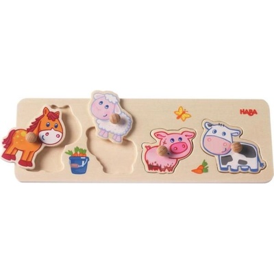 HABA Дървен пъзел с дръжка Малки животни във фермата