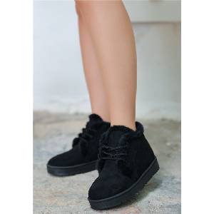 Erbil Shoes Дамски велурени боти с връзки - Черни #407972 (407972_Черно)
