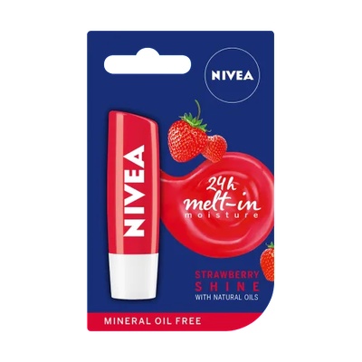 Nivea Strawberry Shine 24h Melt-in Moisture - Балсам за устни с аромат на ягода