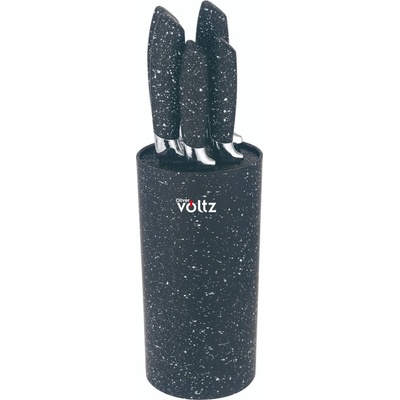 VOLTZ Комплект ножове със стойка Oliver Voltz OV51633G5, Стомана, Мраморно покритие, 6 части, Черен