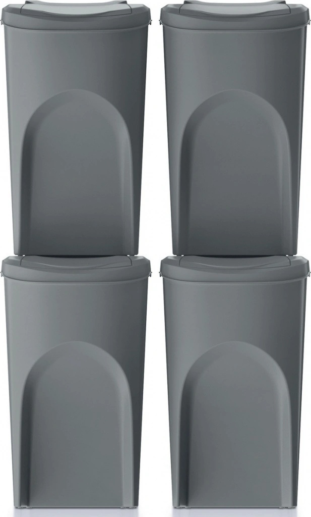 4 Poubelles De Recyclage Sortibox 100L - Bacs Empilables Gris Avec Couvercles Colorés Pour Tri Sélectif (4x25L)