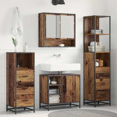 vidaXL Комплект мебели за баня 3 бр. Старо дърво 35 x 37, 5 x 166 см (3402503)