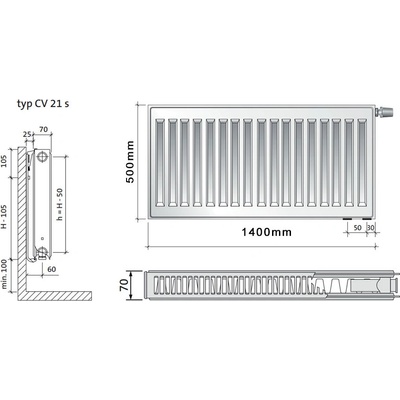 Purmo CV21s 500 x 1400
