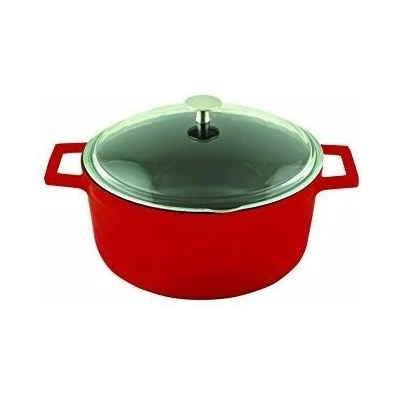 LAVA Metal Litinový hrnec kulatý 20cm se skleněnou poklicí červený LVYTC20K3R