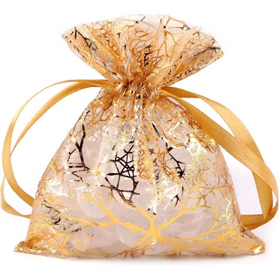 Prima-obchod Dárkový pytlík zlaté větvičky / strom 10x13 cm organza, barva 1 zlatá