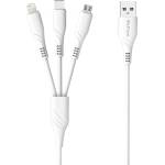 DeTech Кабел за зареждане DeTech DE-C40, 3in1, Micro USB, Lightning, Type-C, 1.0m, White - 40203 (DE-40203)