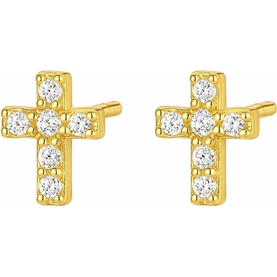 SARINES Zlaté náušnice ve tvaru křížku se zirkony, Sterling Silver 925 S1340