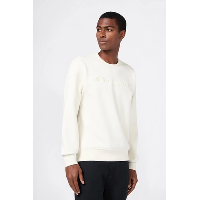 Champion Men’s Fleece Crewneck Sweatshirt with Big Embroidered Logo Icons Cream