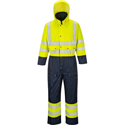Portwest hi-vis contrast s485 / Изолиран светлоотразителен гащеризон - hv жълто/тъмносиньо l (s485ynrl)