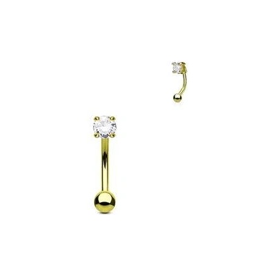 Šperky4U zlacený piercing do obočí zirkon čirá OB1002-GDC
