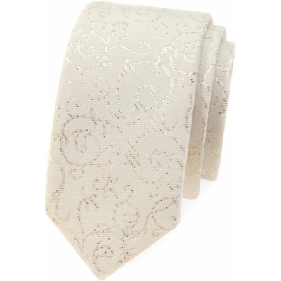 Úzka kravata s jemným ornamentom krémová
