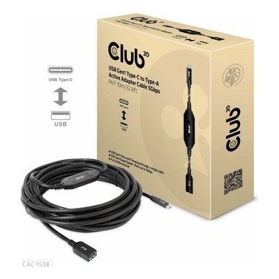 Club3D CAC-1538 USB-C na USB-A M/F, 10m, černý
