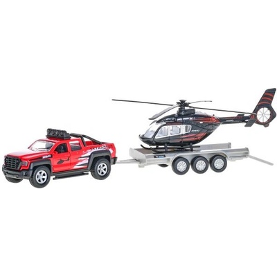Mikro Kids Globe Traffic офроуд автомобил 13см метал с обратно движение с ремарке + хеликоптер 20см