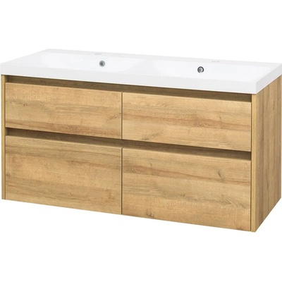 Mereo Opto, koupelnová skříňka s umyvadlem z litého mramoru 121cm, dub Riviera CN923M