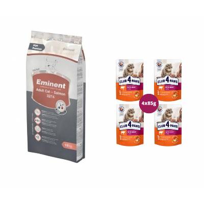 Eminent Cat Adult Losos 10 kg+ CLUB 4 PAWS Premium Set kapsičky pre mačky s hovädzim mäsom 4x85g