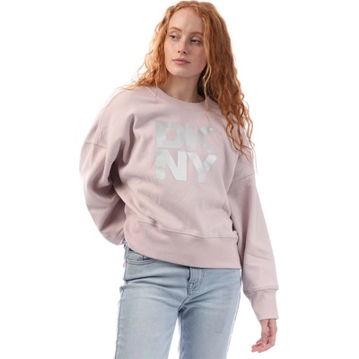 DKNY Foil Logo Crew Neck Sweat - White silver