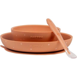 Nattou Силиконов комплект за хранене Nattou - 3 части, Terracotta (874502)
