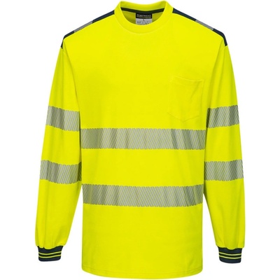 Portwest tričko PW3 Hi-Vis L/S T185 dlouhý rukáv žltá/navy 4XL