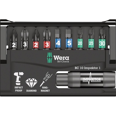 Wera 057680 10 ks a držák 8740/51/55/67-9/IMP DC Impaktor Bit-Check