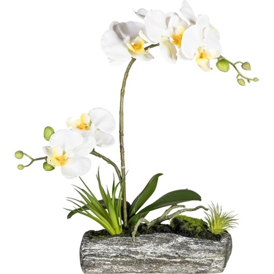 GASPER Umělá květina Phalaenopsis 40 cm (vč.misky) bílá