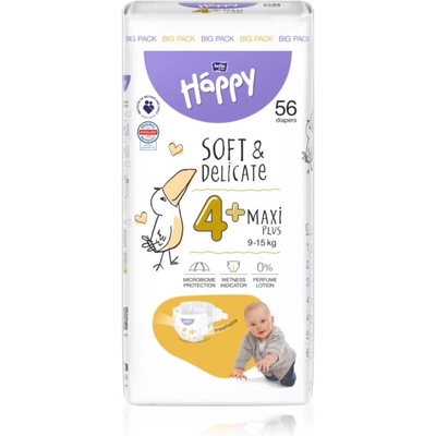 Bella Baby Happy Soft&Delicate s kanálky Maxi Plus 9-15 kg 56 ks