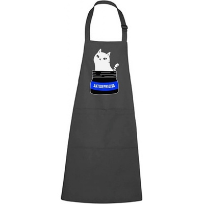 Dobrý Triko Zástěra s kočkou ANTIDEPRESIVA Antracitová