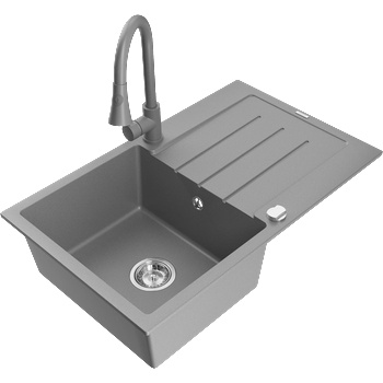 Mexen Bruno гранитна мивка с 1 корито с отцедник и кухненски смесител Elia, сив - 6513-71-670101-71 (6513-71-670101-71)