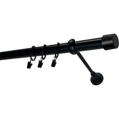 OK-GarnýžeCZ Garnýž kovová jednořadá 25mm Pullo černá 330 cm do stěny / kroužky s žabkou