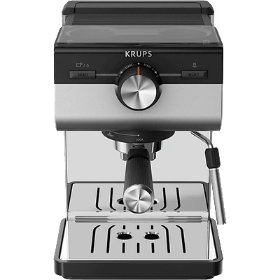 Кафемашина еспресо Krups XP384E10, 1400W, 15 bar, 2 l. обем на резервоара за вода, дюза за пара, филтър с двойна стена, черна (XP384E10)