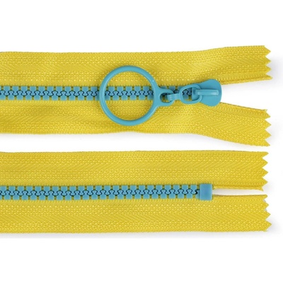 Kostěný zip barevný No 5 délka 15 cm s ozdobným jezdcem, malé, 2 (110) žlutá modrá světlá