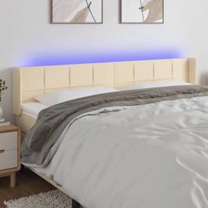 vidaXL LED горна табла за легло, кремава, 163x16x78/88 см, плат (3123247)