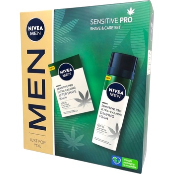 Nivea подаръчен комплект за мъже, Sensitive pro, Афтършейв балсам 100мл, Пяна за бръсенене 200мл