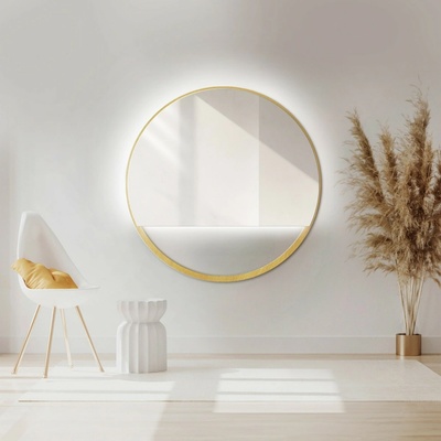Alfaram Kruhové zrkadlo v zlatom ráme MDF SLIM s voľným priestorom - OLENA LED 80