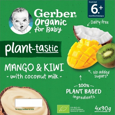 Gerber Organic Mango kiwi kokosové mléko 4 x 90 g​ – Zboží Dáma